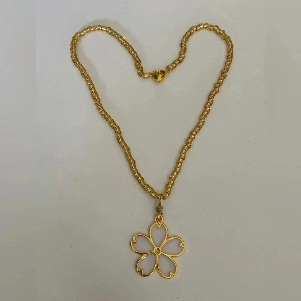 Handmade White & Gold Resin Flower Necklace